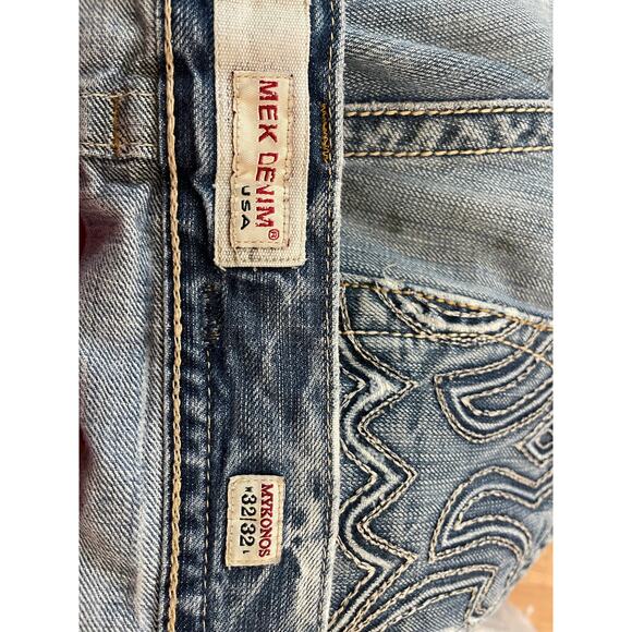 MEK Denim Blue Jeans Grand Island Distressed Button Flap Pockets 32x32 - Picture 8 of 10